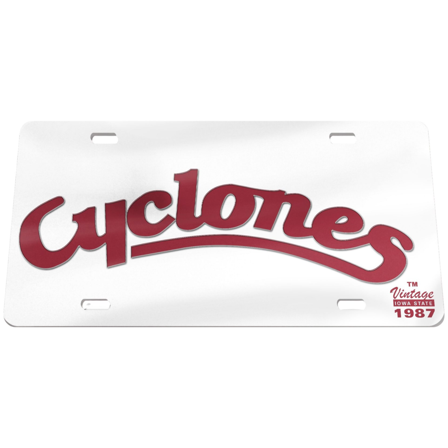 Iowa State Cyclones White Script Vintage License Plate
