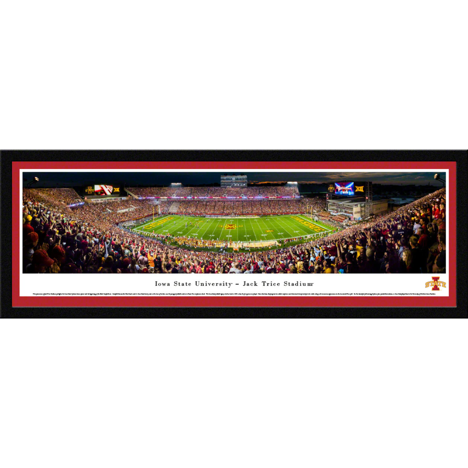 Iowa State Cyclones Football Panoramic Picture - Jack Trice Stadium Fan Cave Decor Select Frame Night