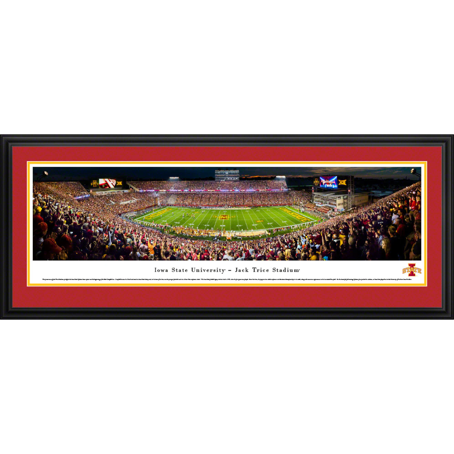 Iowa State Cyclones Football Panoramic Picture - Jack Trice Stadium Fan Cave Decor Deluxe Frame Night