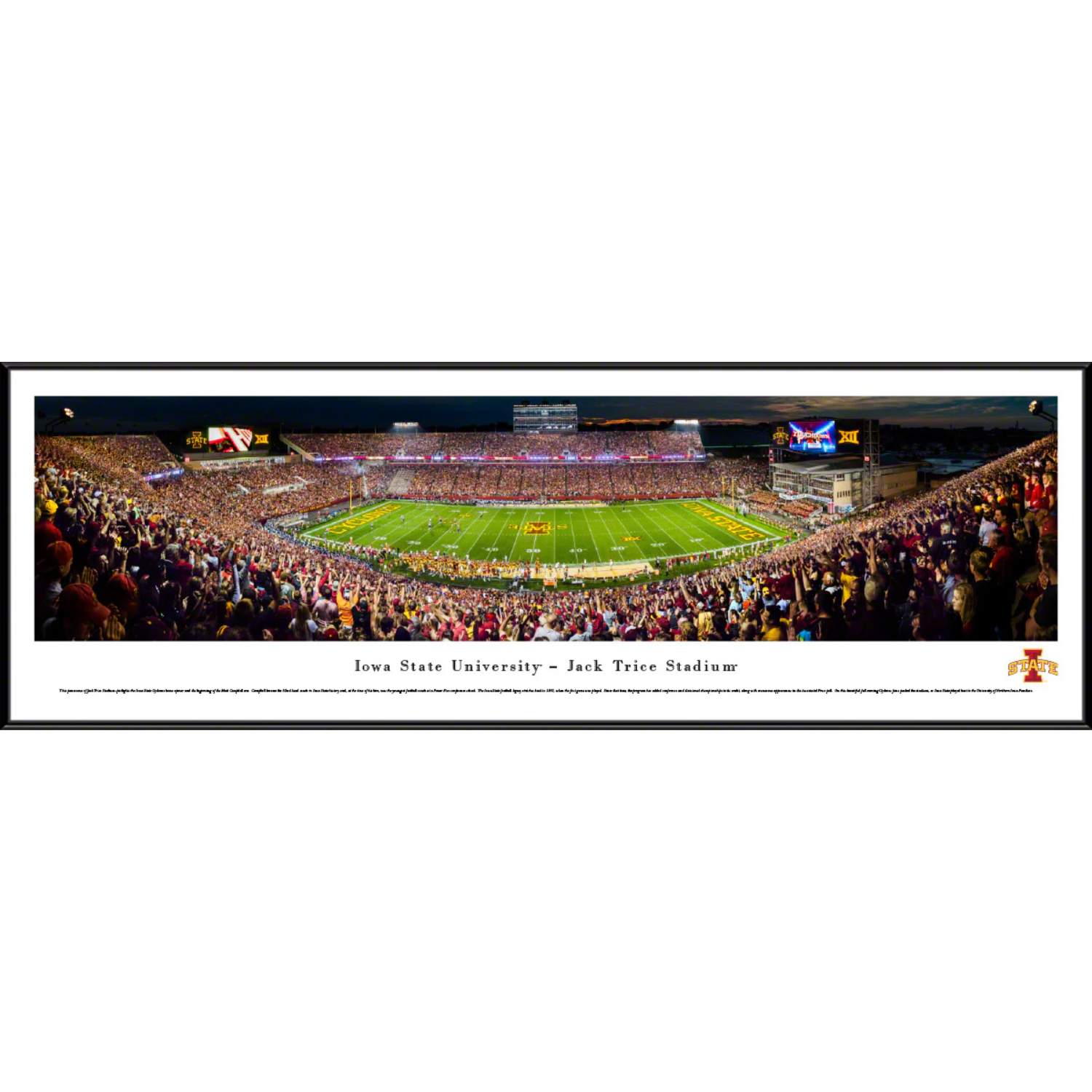 Iowa State Cyclones Football Panoramic Picture - Jack Trice Stadium Fan Cave Decor Standard Frame Night