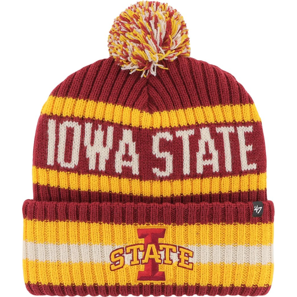 Iowa State Beanie Red/Gold Striped Pom Hat