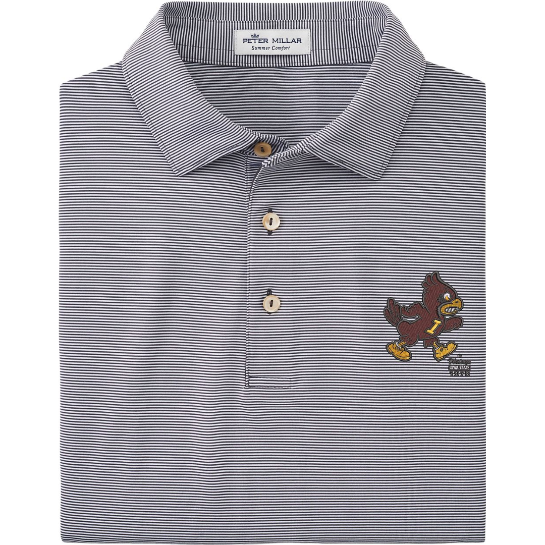 Iowa State Vintage Cy Men's Peter Millar Grey Stripe Polo