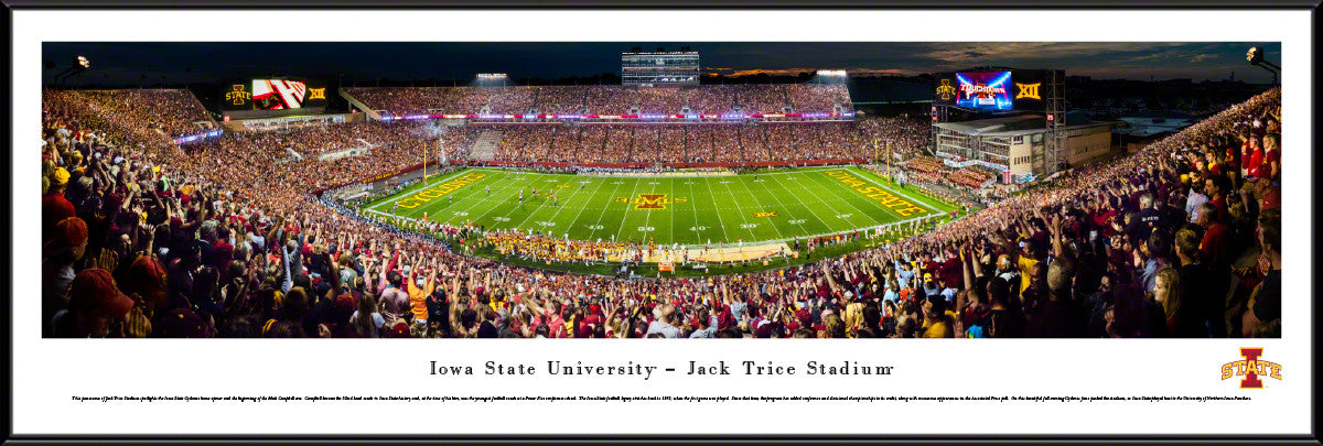 Iowa State Cyclones Football Panoramic Picture - Jack Trice Stadium Fan Cave Decor Standard Frame Night