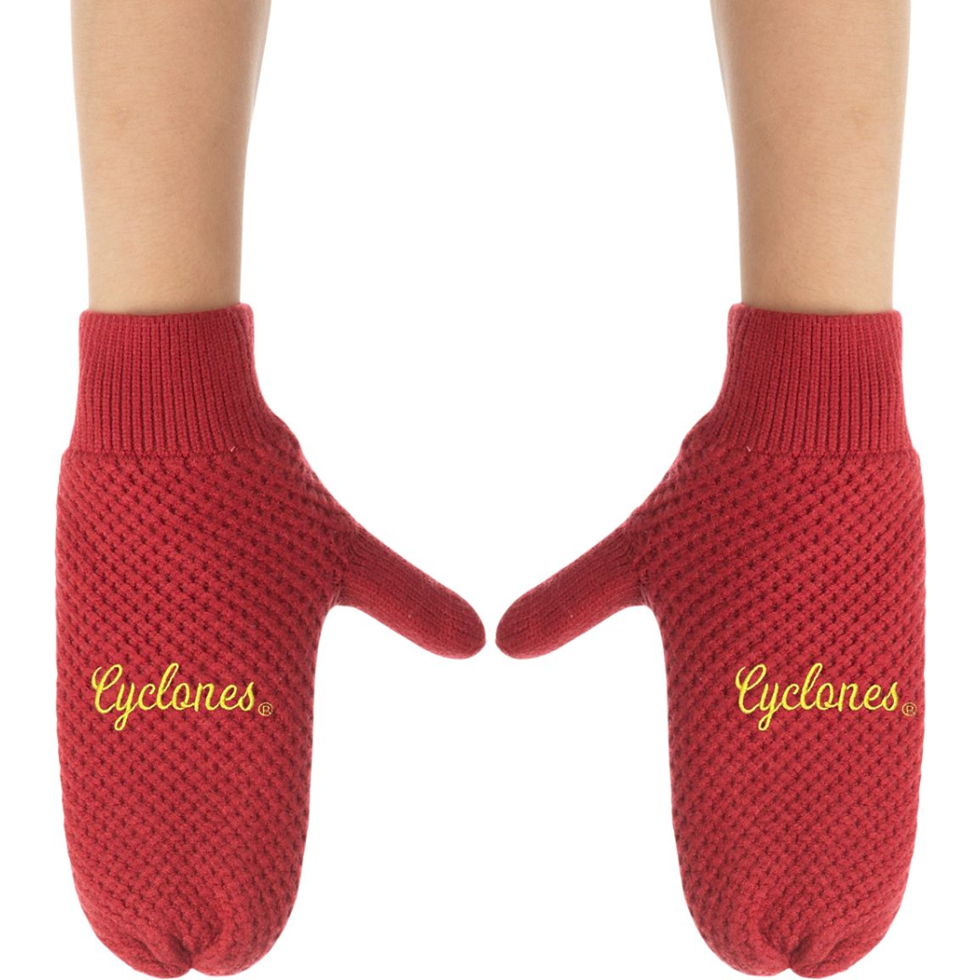 Iowa State Cyclones Knit Red Script Mittens
