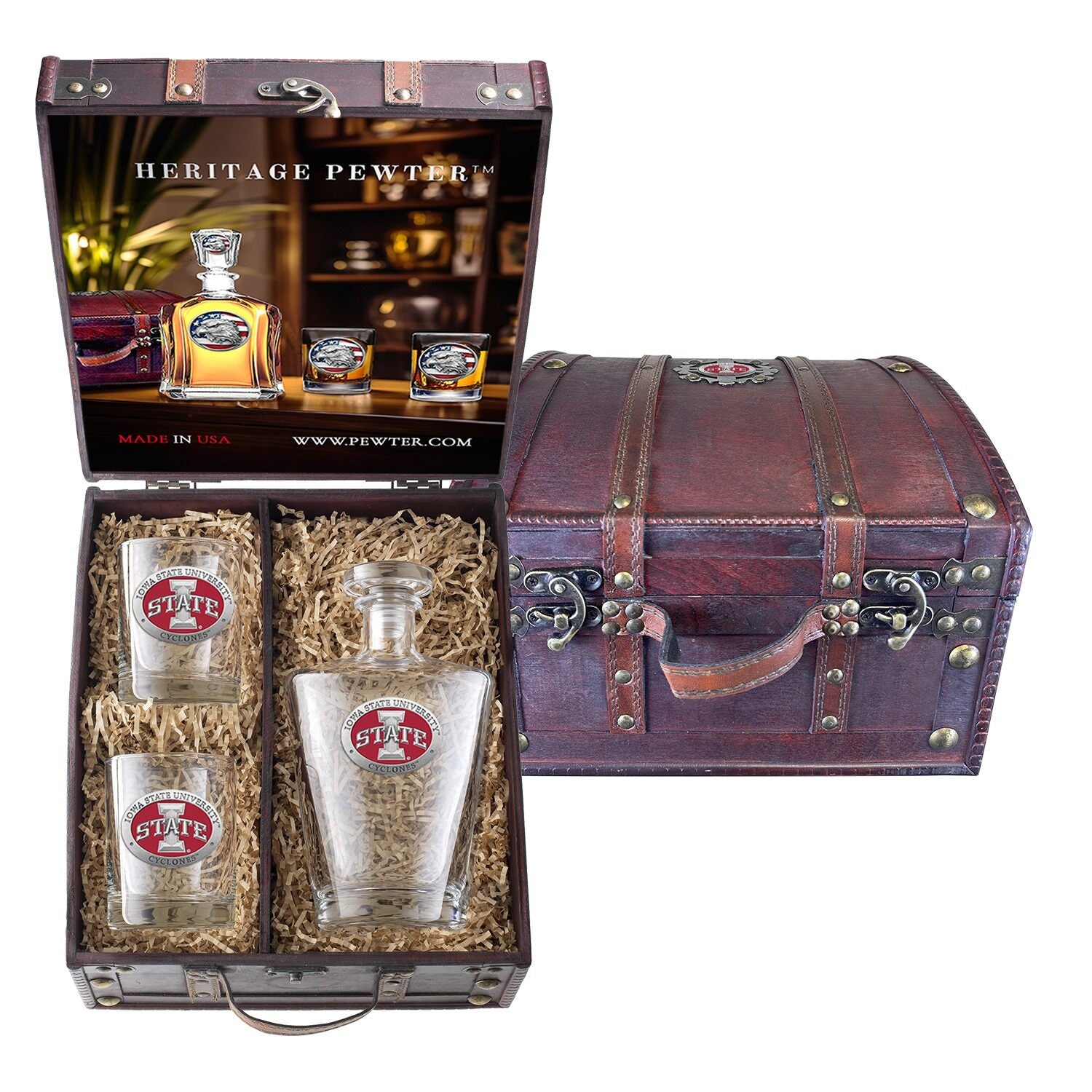 Iowa State Cyclones Royal Decanter Chest Set / 2 Glasses