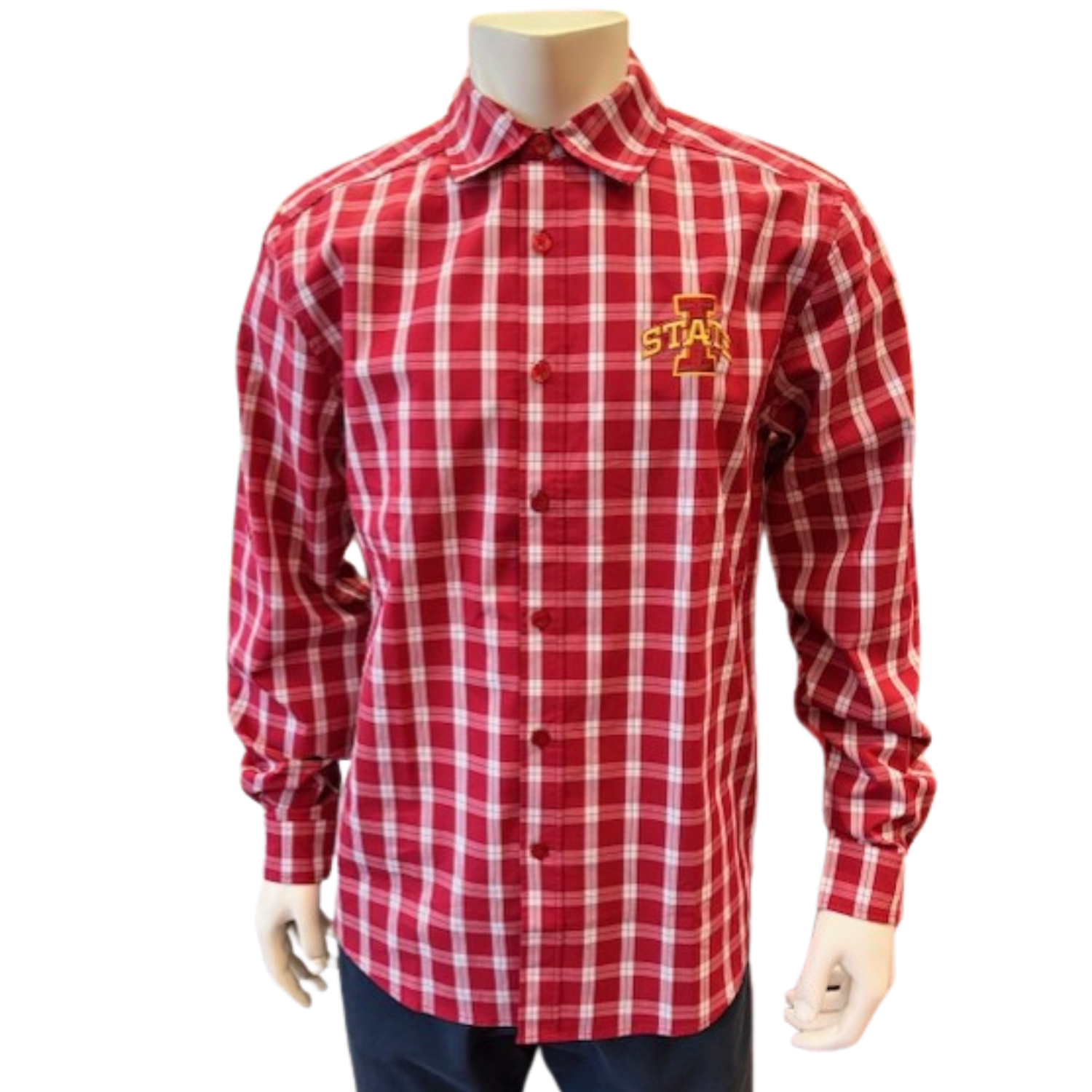 Iowa State Shirt Men's Red/White Plaid Antigua Button-Up