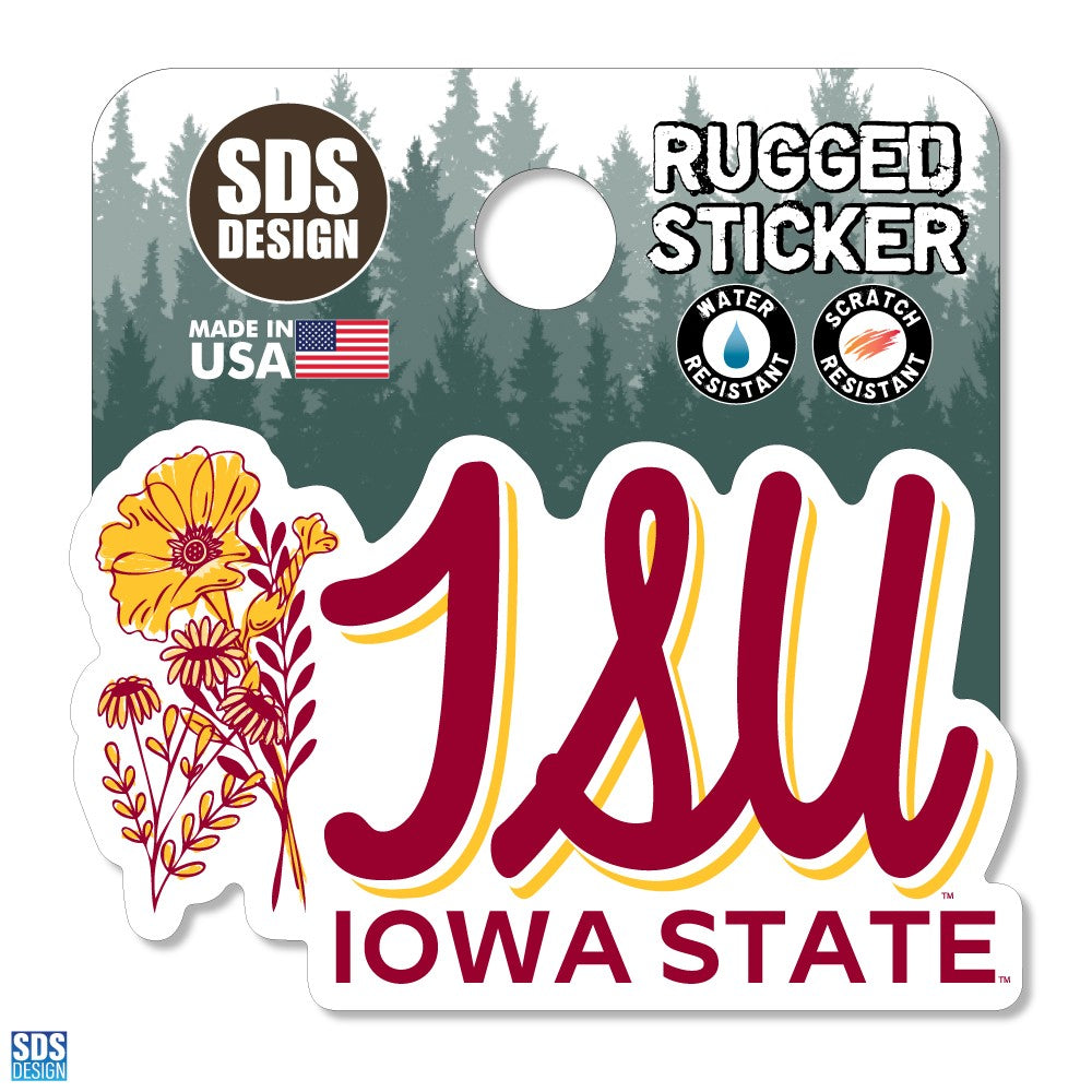 Iowa State Script Flower Sticker 2"