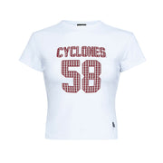 Iowa State Women's White Cropped Plaid Baby Tee