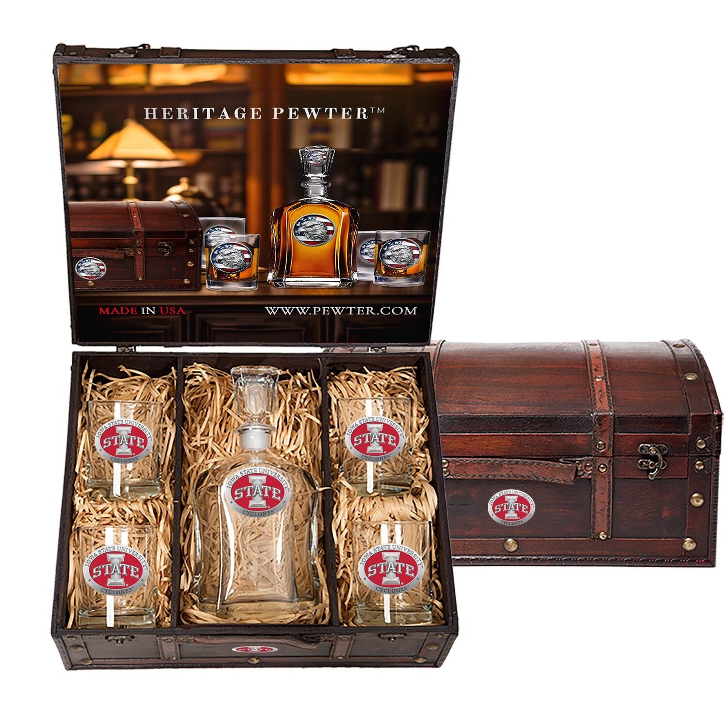 Iowa State Cyclones Capitol Decanter Chest Set / 4 Glasses