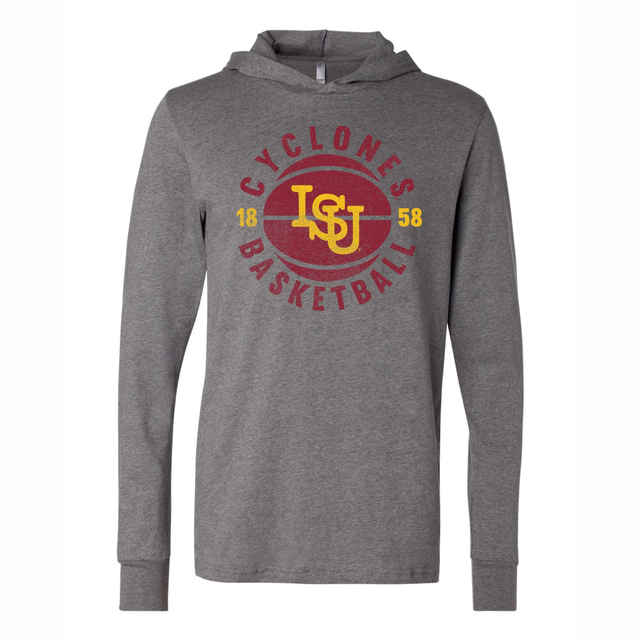 Iowa State Basketball Hooded Tee Men's Grey Vintage ISU Logo
