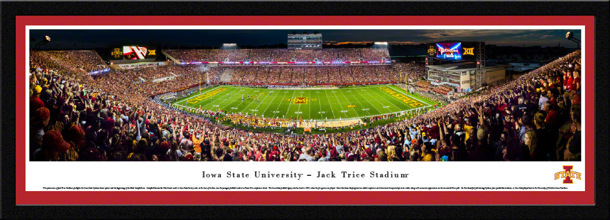 Iowa State Cyclones Football Panoramic Picture - Jack Trice Stadium Fan Cave Decor Select Frame Night