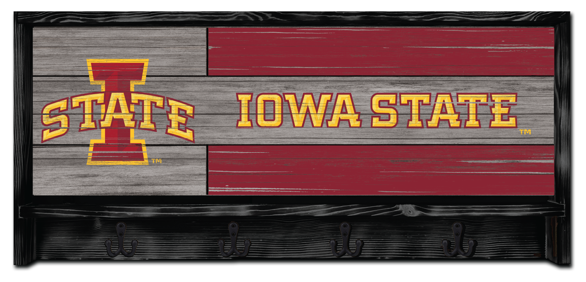 Iowa State Cyclones Wordmark Wooden Coat Rack