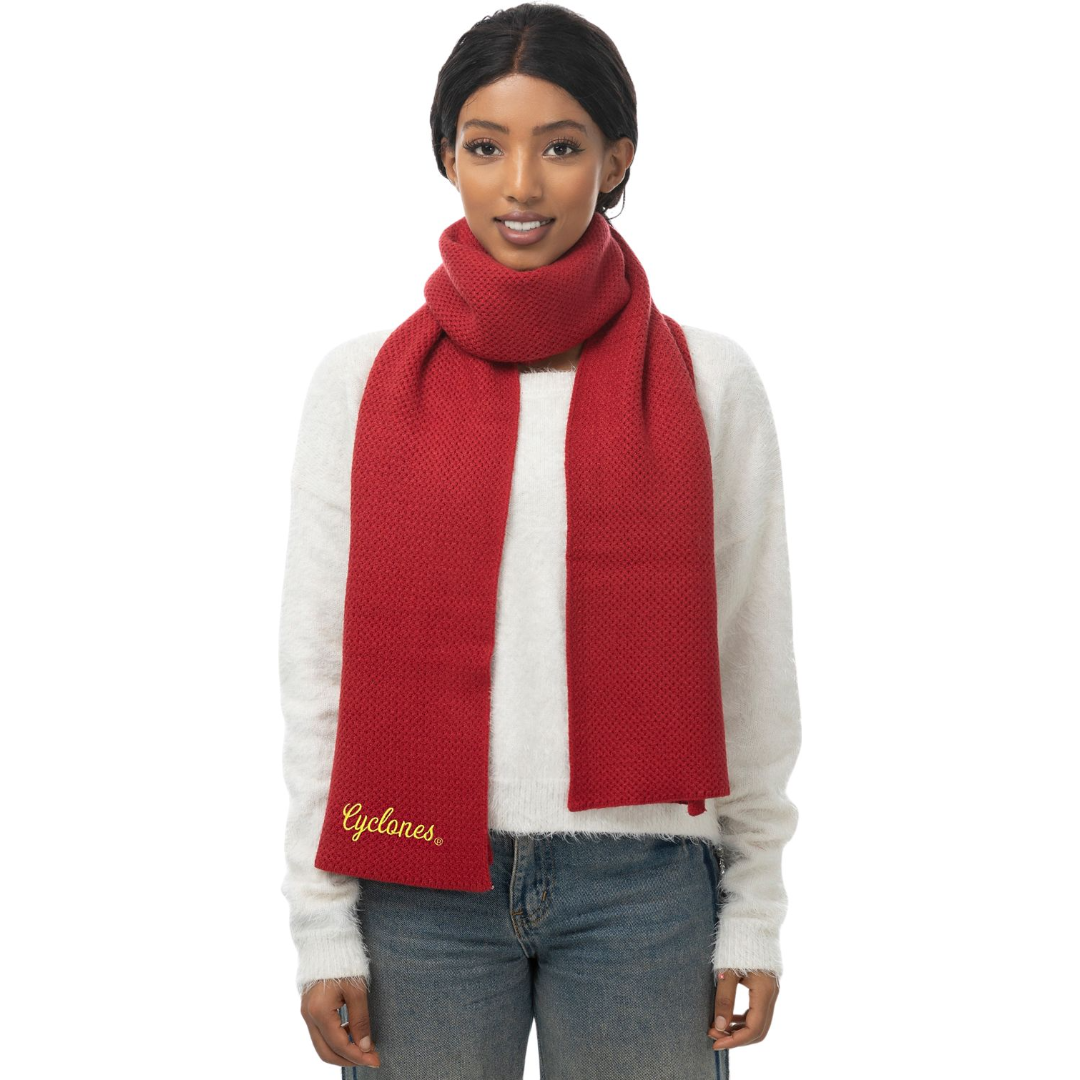 Iowa State Cyclones Red Script Knit Fashion Scarf