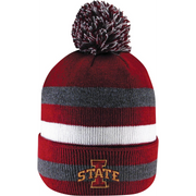 Iowa State Cyclones Striped Red/Grey Knit Pom Beanie