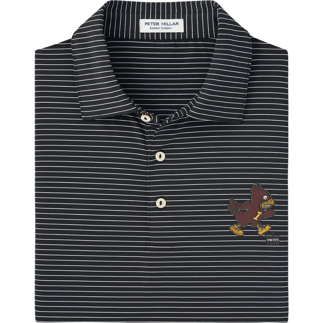 Iowa State Vintage Cy Men's Peter Millar Black Striped Polo