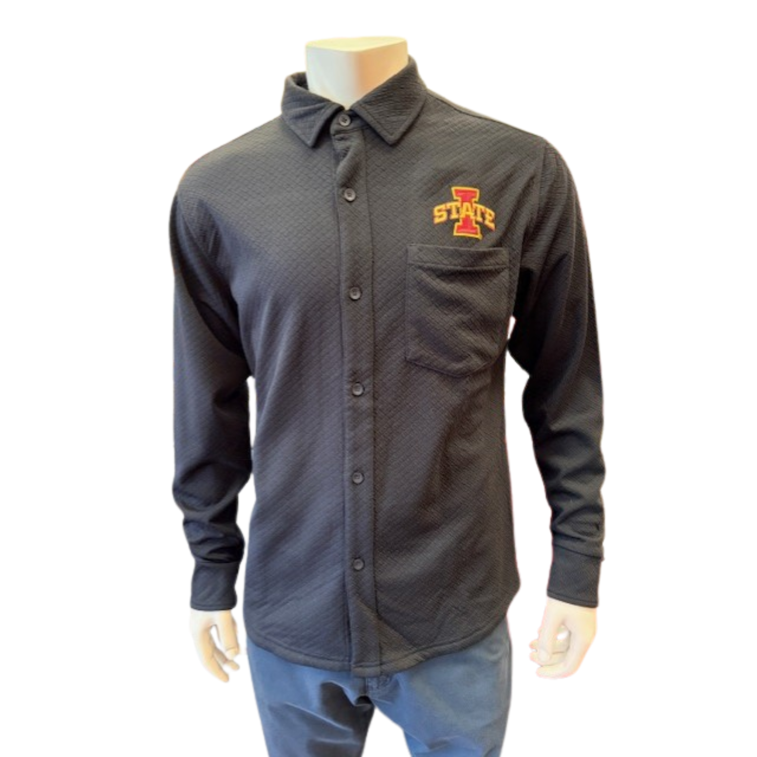 Iowa State Textured Button-Up Men's Black Antigua