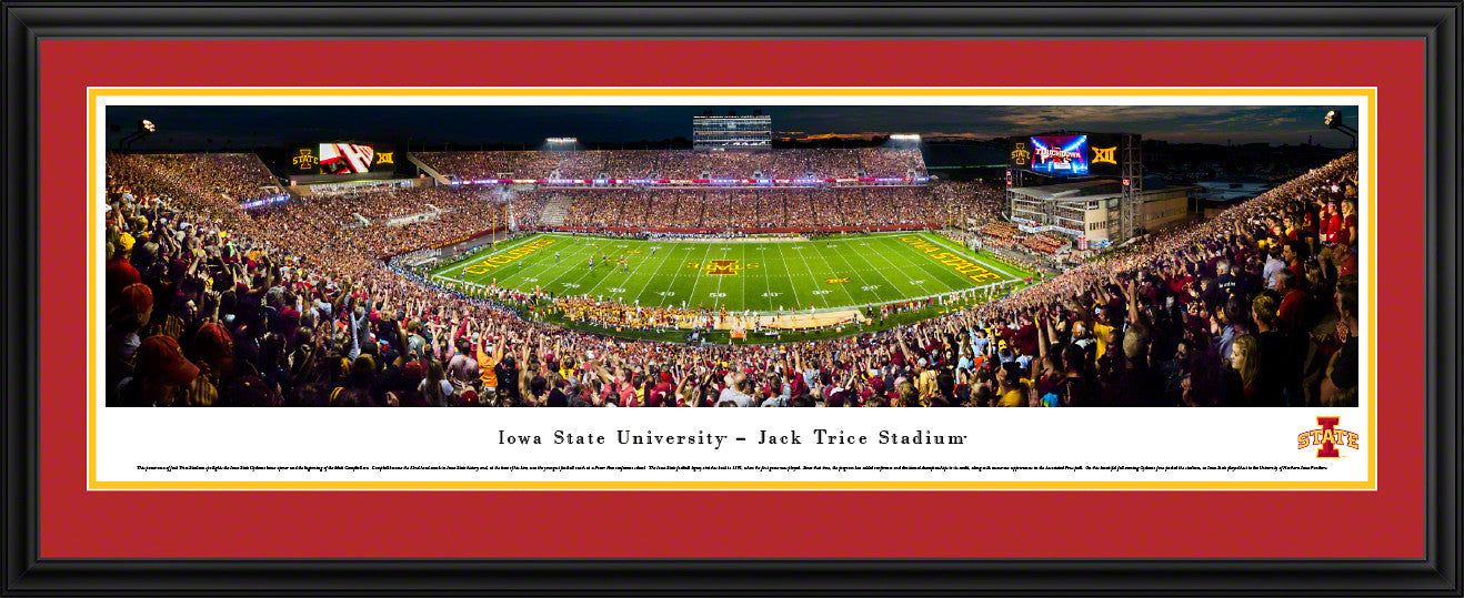 Iowa State Cyclones Football Panoramic Picture - Jack Trice Stadium Fan Cave Decor Deluxe Frame Night