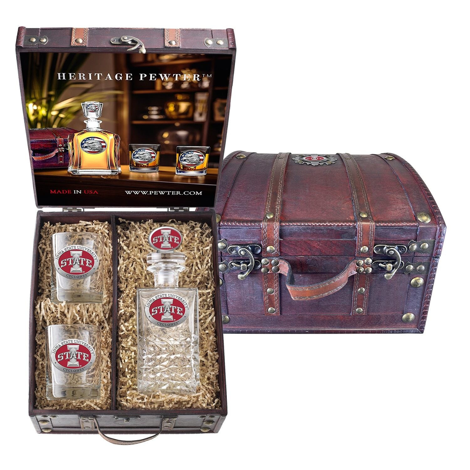 Iowa State Cyclones Heritage Decanter Chest Set / 2 Glasses and 3D Top